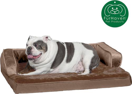 Show full view: FurHaven Plush & Velvet Cooling Gel Comfy Couch Dog & Cat Bed, Almondine, Large slide 4 of 10
