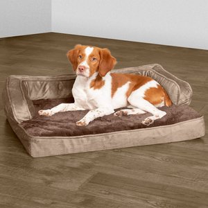 FurHaven Plush & Velvet Cooling Gel Comfy Couch Dog & Cat Bed, Almondine, Medium