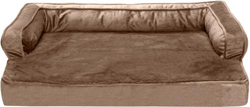 Show full view: FurHaven Plush & Velvet Cooling Gel Comfy Couch Dog & Cat Bed, Almondine, Medium slide 3 of 10