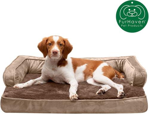 Show full view: FurHaven Plush & Velvet Cooling Gel Comfy Couch Dog & Cat Bed, Almondine, Medium slide 4 of 10