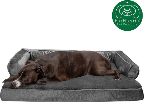 Show full view: FurHaven Plush & Velvet Cooling Gel Comfy Couch Dog & Cat Bed, Dark Gray, Jumbo slide 4 of 10