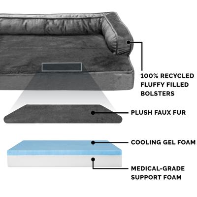 Show full view: FurHaven Plush & Velvet Cooling Gel Comfy Couch Dog & Cat Bed, Dark Gray, Jumbo slide 6 of 10