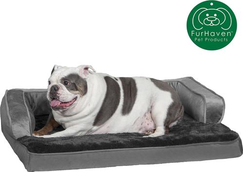 Show full view: FurHaven Plush & Velvet Cooling Gel Comfy Couch Dog & Cat Bed, Dark Gray, Large slide 5 of 11