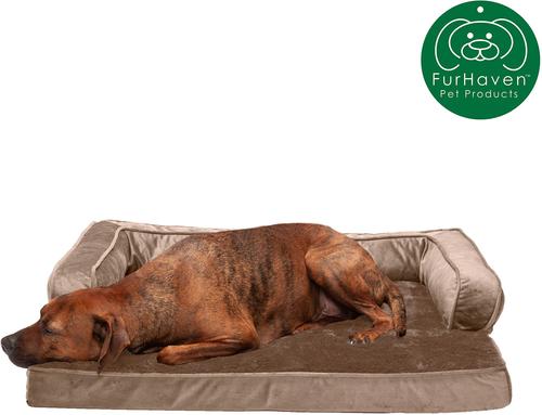 Show full view: FurHaven Plush & Velvet Memory Foam Comfy Couch Dog & Cat Bed, Almondine, Large slide 4 of 10