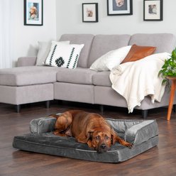 FurHaven Plush & Velvet Memory Foam Comfy Couch Dog & Cat Bed, Dark Gray, Large