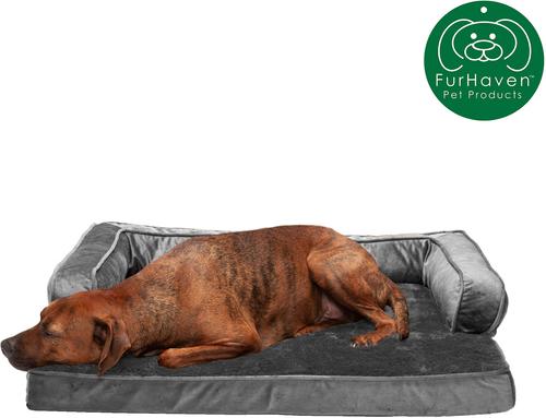 Show full view: FurHaven Plush & Velvet Memory Foam Comfy Couch Dog & Cat Bed, Dark Gray, Large slide 4 of 10
