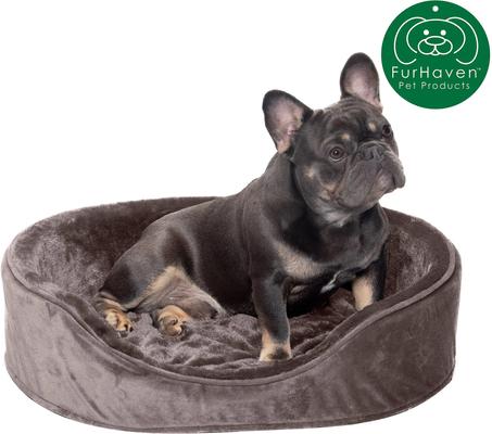 Show full view: FurHaven Plush & Velvet Orthopedic Bolster Cat & Dog Bed with Removable Cover, Driftwood Brown, Large slide 4 of 9