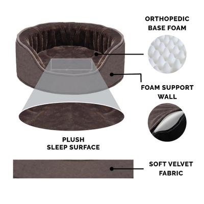 Show full view: FurHaven Plush & Velvet Orthopedic Bolster Cat & Dog Bed with Removable Cover, Driftwood Brown, Large slide 6 of 9
