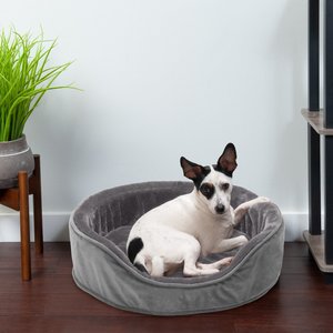 FurHaven Plush & Velvet Orthopedic Bolster Cat & Dog Bed with Removable Cover, Smoke Gray, Medium