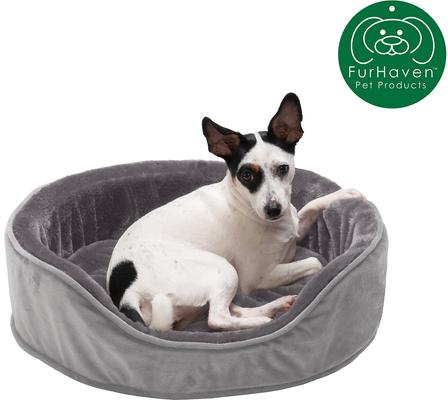 Show full view: FurHaven Plush & Velvet Orthopedic Bolster Cat & Dog Bed with Removable Cover, Smoke Gray, Medium slide 4 of 9