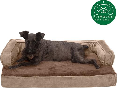 Show full view: FurHaven Plush & Velvet Orthopedic Comfy Couch Dog & Cat Bed, Almondine, Medium slide 4 of 10