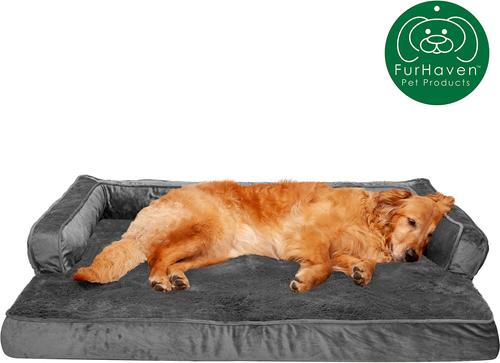 Show full view: FurHaven Plush & Velvet Orthopedic Comfy Couch Dog & Cat Bed, Dark Gray, Jumbo slide 4 of 10