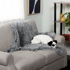 FurHaven Polyester Long Fur & Velvet Dog Blanket, Gray, Medium