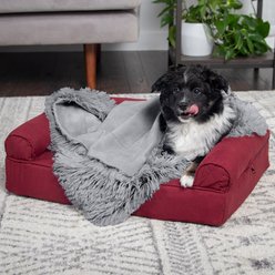 FurHaven Polyester Long Fur & Velvet Dog Blanket, Gray, Small