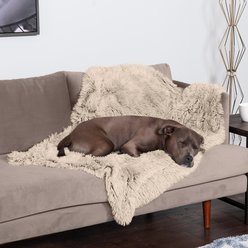 FurHaven Polyester Long Fur & Velvet Dog Blanket, Taupe, Large 