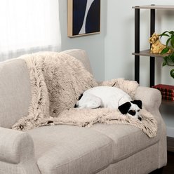 FurHaven Polyester Long Fur & Velvet Dog Blanket, Taupe, Medium