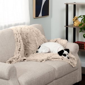 FurHaven Polyester Long Fur & Velvet Dog Blanket, Taupe, Medium