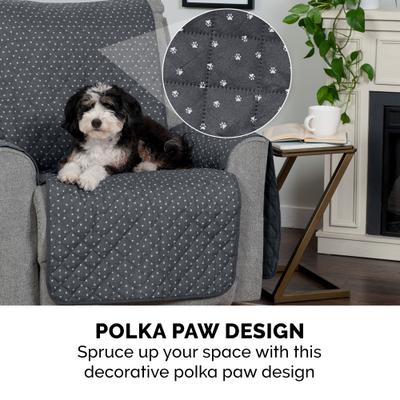 Show full view: FurHaven Polyester Polka Paw Print Reversible Furniture Protector, Gray, Large slide 5 of 9