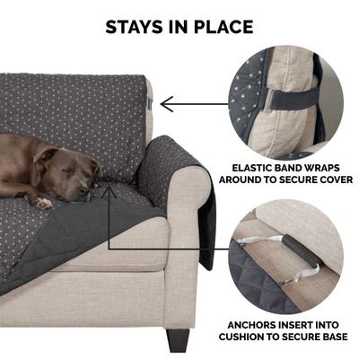Show full view: FurHaven Polyester Polka Paw Print Reversible Furniture Protector, Gray, Large slide 6 of 9
