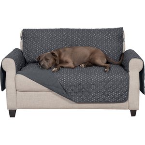 FurHaven Polyester Polka Paw Print Reversible Furniture Protector, Gray, Loveseat