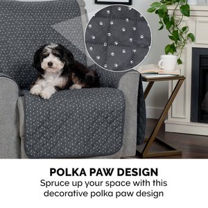 FurHaven Polyester Polka Paw Print Reversible Furniture Protector, Gray, Loveseat
