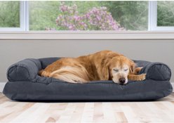 FurHaven Quilted Bolster Cat & Dog Bed with Removable Cover, Iron Gray, Jumbo