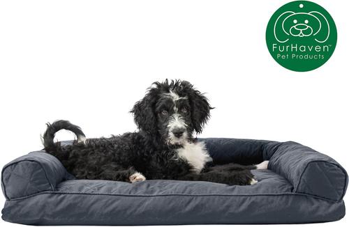 Show full view: FurHaven Quilted Bolster Cat & Dog Bed with Removable Cover, Iron Gray, Large slide 4 of 10