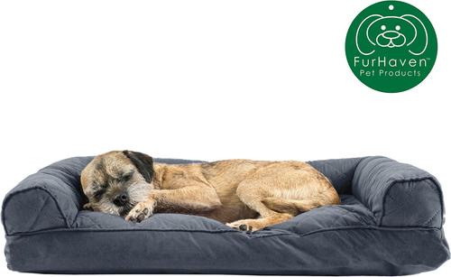 Show full view: FurHaven Quilted Bolster Cat & Dog Bed with Removable Cover, Iron Gray, Medium slide 4 of 10