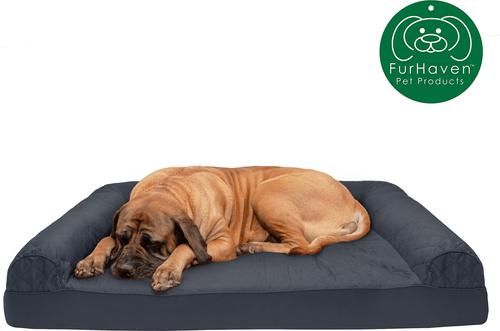 Show full view: FurHaven Quilted Cooling Gel Bolster Cat & Dog Bed with Removable Cover, Iron Gray, Jumbo Plus slide 5 of 11
