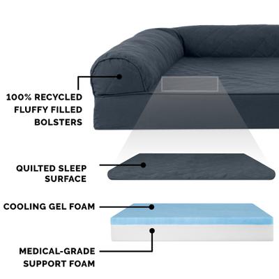 Show full view: FurHaven Quilted Cooling Gel Bolster Cat & Dog Bed with Removable Cover, Iron Gray, Jumbo Plus slide 7 of 11