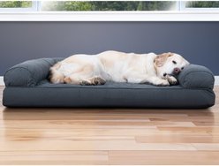 FurHaven Quilted Cooling Gel Bolster Cat & Dog Bed with Removable Cover, Iron Gray, Jumbo