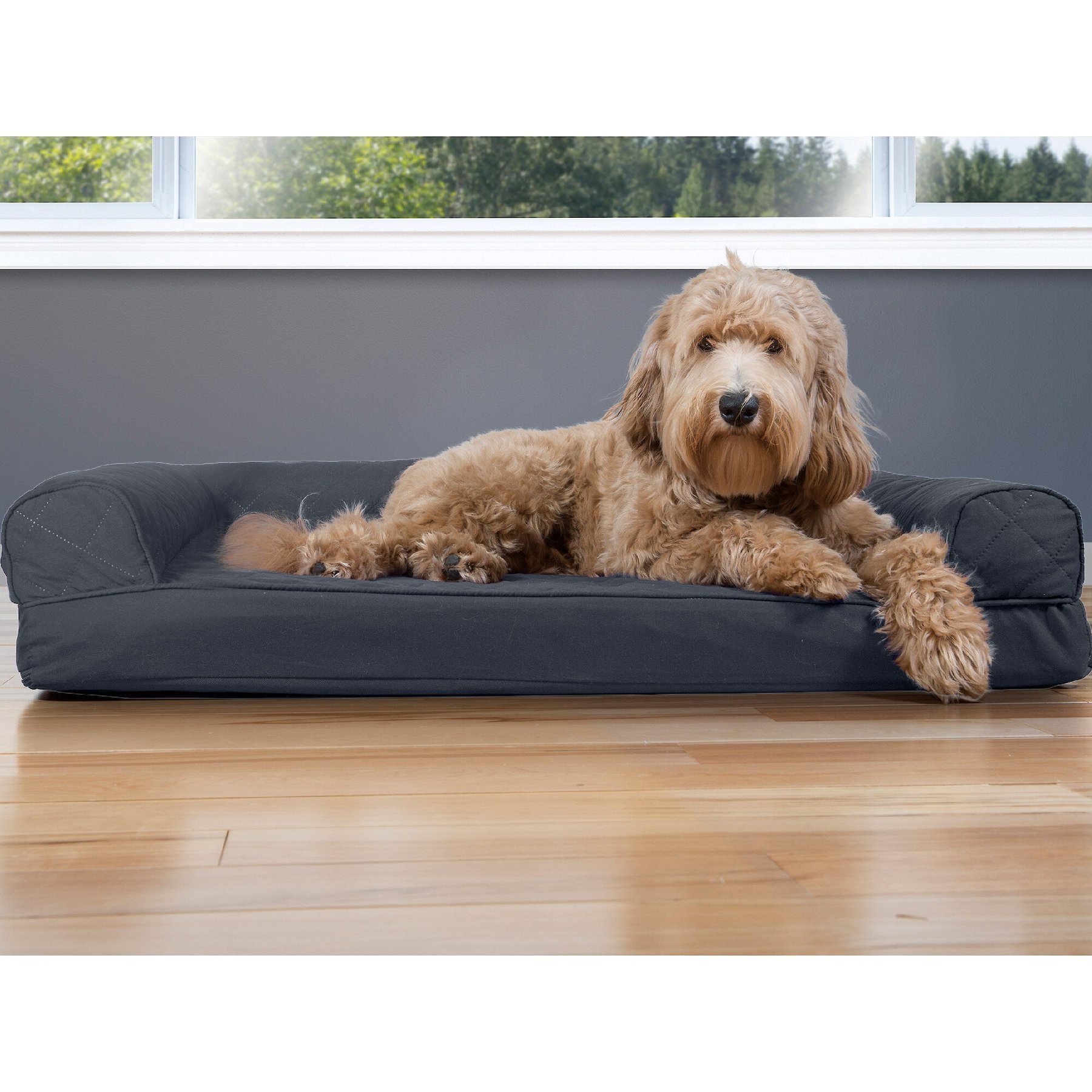 FurHaven Quilted Cooling Gel Bolster Cat & Dog Bed with Removable Cover, Iron Gray, Large