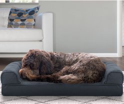 FurHaven Quilted Cooling Gel Bolster Cat & Dog Bed with Removable Cover, Iron Gray, Medium