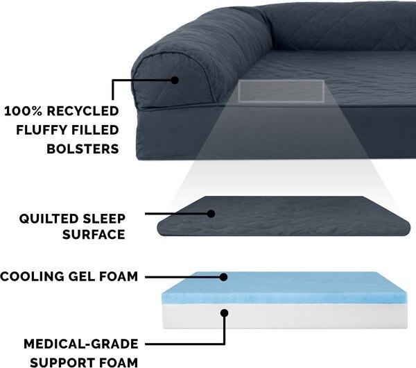 FurHaven Quilted Chaise Cooling Gel Bolster Cat & Dog Bed with Removable Cover