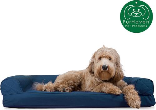 Show full view: FurHaven Quilted Cooling Gel Bolster Cat & Dog Bed with Removable Cover, Navy, Large slide 4 of 10