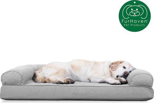 Show full view: FurHaven Quilted Cooling Gel Bolster Cat & Dog Bed with Removable Cover, Silver Gray, Jumbo slide 4 of 10