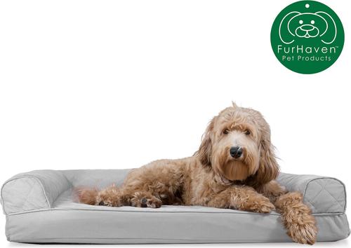 Show full view: FurHaven Quilted Cooling Gel Bolster Cat & Dog Bed with Removable Cover, Silver Gray, Large slide 4 of 10