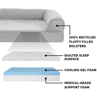 Show full view: FurHaven Quilted Cooling Gel Bolster Cat & Dog Bed with Removable Cover, Silver Gray, Large slide 6 of 10