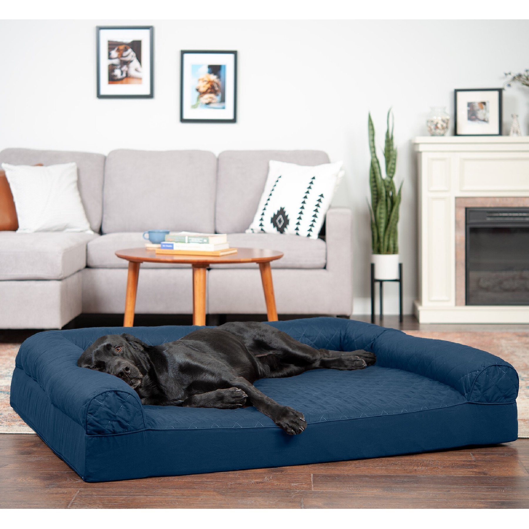 FurHaven Quilted Full Support Sofa Dog & Cat Bed, Navy, Jumbo Plus