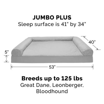 Show full view: FurHaven Quilted Full Support Sofa Dog & Cat Bed, Silver Gray, Jumbo Plus slide 6 of 11