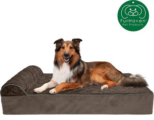 Show full view: FurHaven Quilted Goliath Chaise Bolster Dog Bed with Removable Cover, Espresso, XX-Large slide 4 of 12