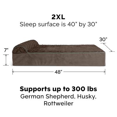 Show full view: FurHaven Quilted Goliath Chaise Bolster Dog Bed with Removable Cover, Espresso, XX-Large slide 5 of 12