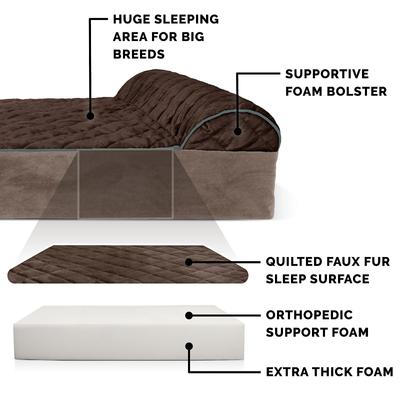 Show full view: FurHaven Quilted Goliath Chaise Bolster Dog Bed with Removable Cover, Espresso, XX-Large slide 6 of 12
