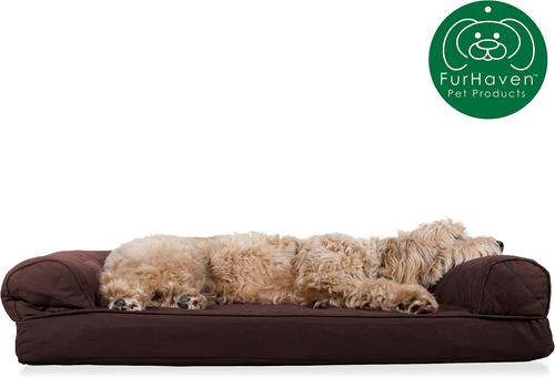 Show full view: FurHaven Quilted Orthopedic Sofa Cat & Dog Bed with Removable Cover, Coffee, Large slide 5 of 12