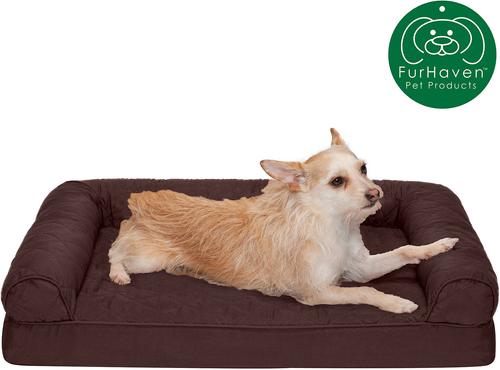 Show full view: FurHaven Quilted Orthopedic Sofa Cat & Dog Bed with Removable Cover, Coffee, Medium slide 4 of 11