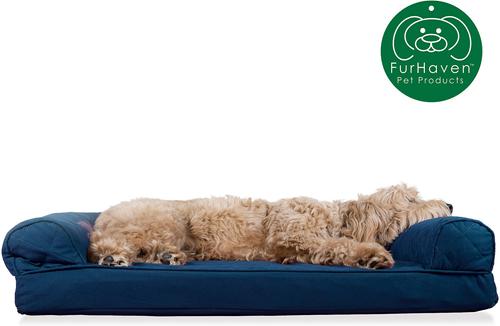 Show full view: FurHaven Quilted Orthopedic Sofa Cat & Dog Bed with Removable Cover, Navy, Large slide 4 of 11