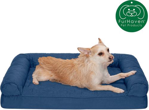 Show full view: FurHaven Quilted Orthopedic Sofa Cat & Dog Bed with Removable Cover, Navy, Medium slide 4 of 11