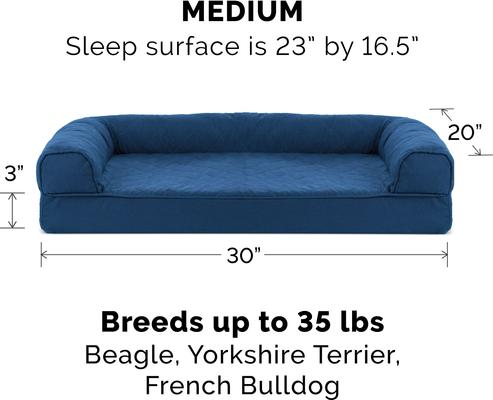 Show full view: FurHaven Quilted Orthopedic Sofa Cat & Dog Bed with Removable Cover, Navy, Medium slide 5 of 11