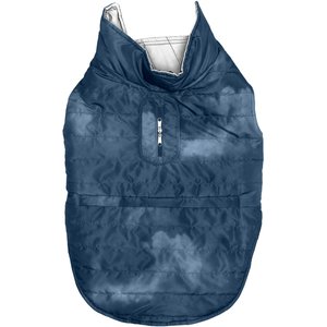 FurHaven Reversible Reflective Puffer Dog Coat, Blue Watercolor, Medium