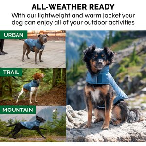 FurHaven Reversible Reflective Puffer Dog Coat, Blue Watercolor, Medium